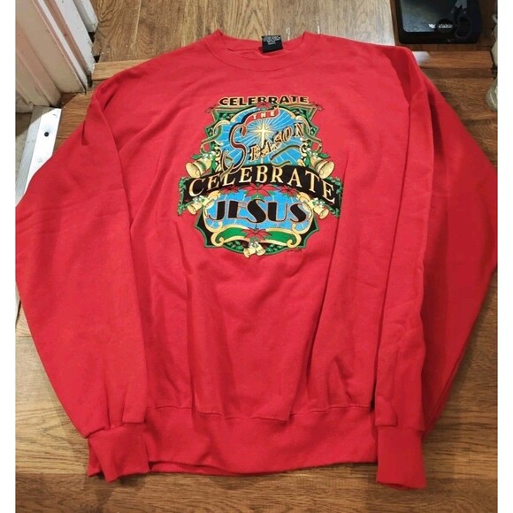 Fruit of the Loom Other - VTG 90s Christmas Red Sweater Adult 4XL Crewneck Celebrate Jesus Xmas Holiday